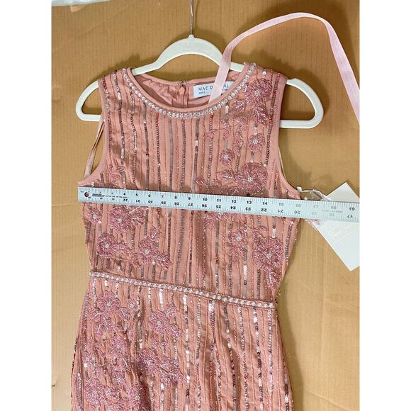 NWT MAC DUGGAL DRESS 4 PINK FLORAL BEADED SEQUIN EMBELLISHED STRIPED MIDI ROSE - Picture 11 of 16